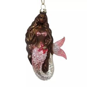 St. Nicholas Square Glass Mermaid in Dark Skin Tone Christmas Ornament NWT